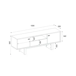 Mueble de TV Selinos 3 puertas y compartimento abierto blanco/natural 54x150x35 cm