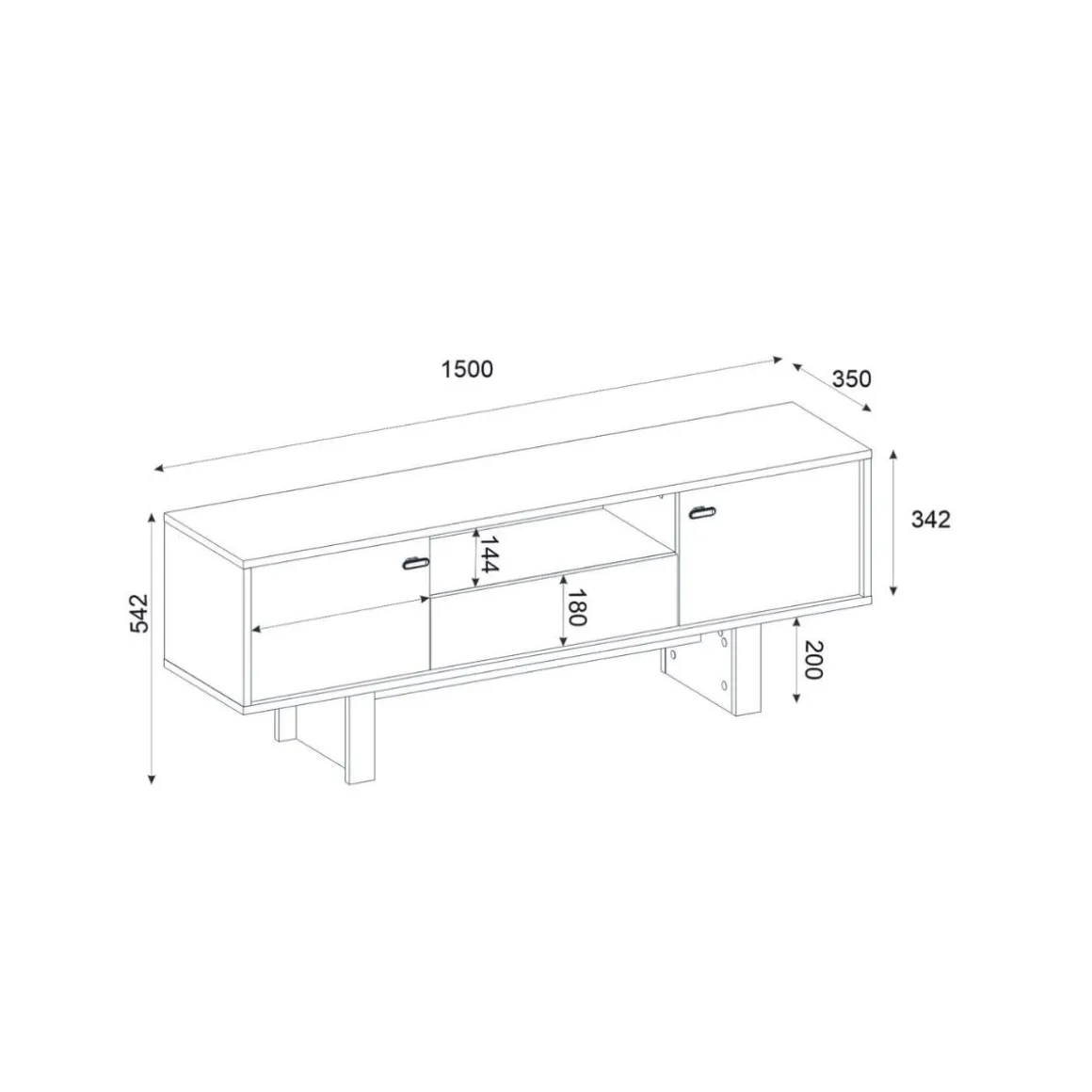 Mueble de TV Selinos 3 puertas y compartimento abierto blanco/natural 54x150x35 cm