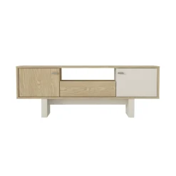 Mueble de TV Selinos 3 puertas y compartimento abierto blanco/natural 54x150x35 cm