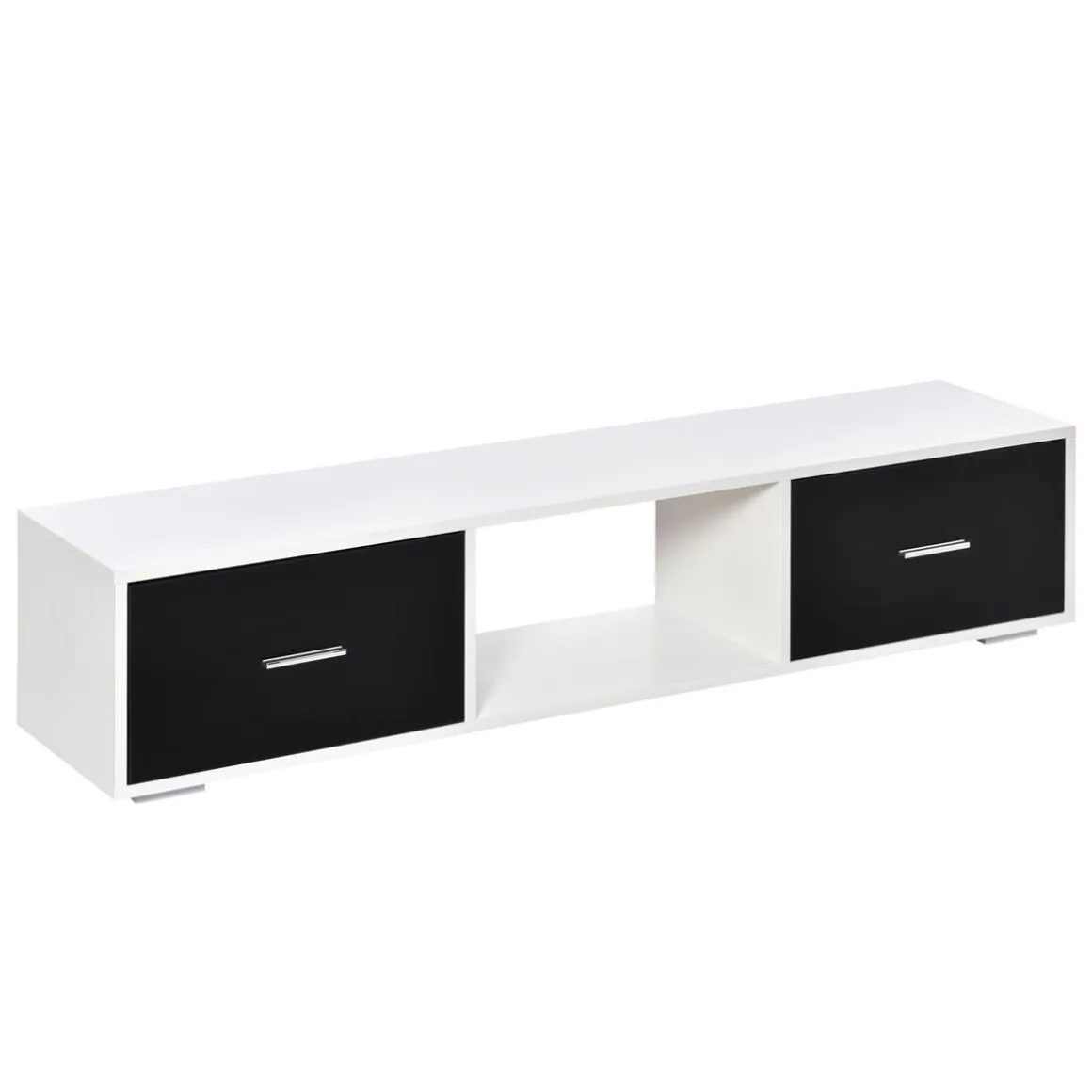 Mueble de TV Shimo Homcom 2 cajones + compartimento abierto blanco/negro 32x140x30 cm
