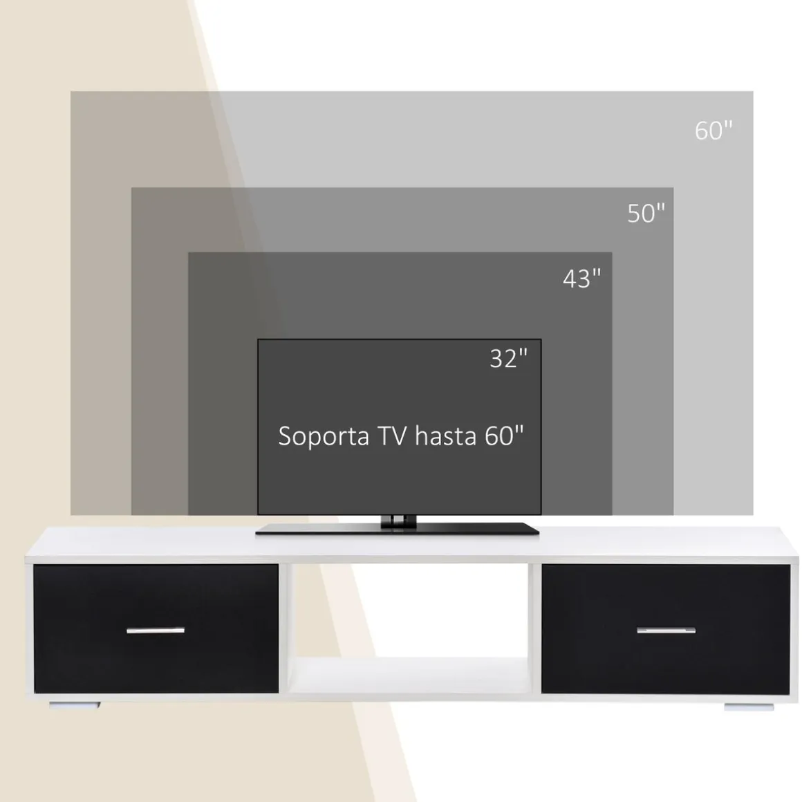 Mueble de TV Shimo Homcom 2 cajones + compartimento abierto blanco/negro 32x140x30 cm