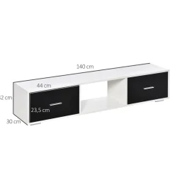 Mueble de TV Shimo Homcom 2 cajones + compartimento abierto blanco/negro 32x140x30 cm
