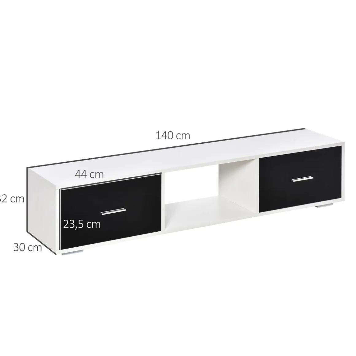 Mueble de TV Shimo Homcom 2 cajones + compartimento abierto blanco/negro 32x140x30 cm