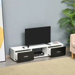 Mueble de TV Shimo Homcom 2 cajones + compartimento abierto blanco/negro 32x140x30 cm