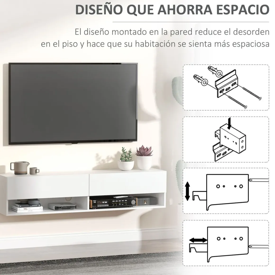 Mueble de TV Sirena Homcom 2 compartimentos y 2 armarios blanco 31x140x32 cm