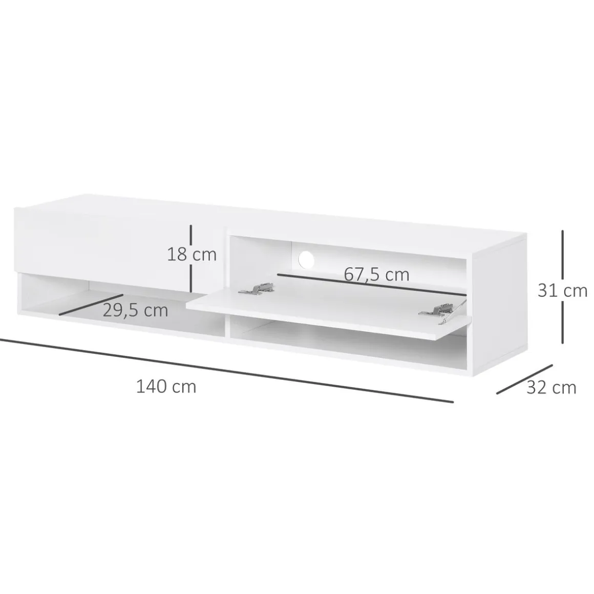 Mueble de TV Sirena Homcom 2 compartimentos y 2 armarios blanco 31x140x32 cm