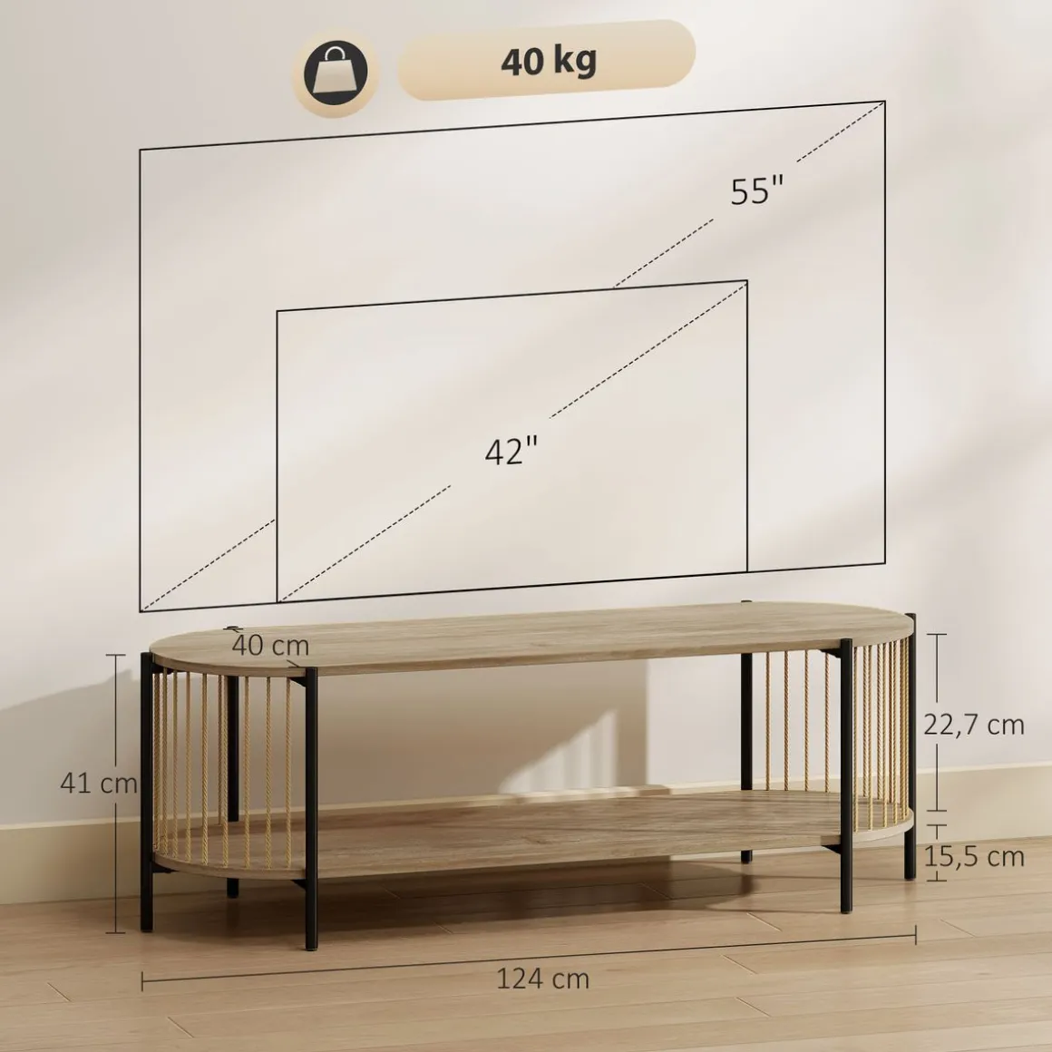 Mueble de TV Sumi Homcom con 2 estantes natural 41x124x43,5 cm