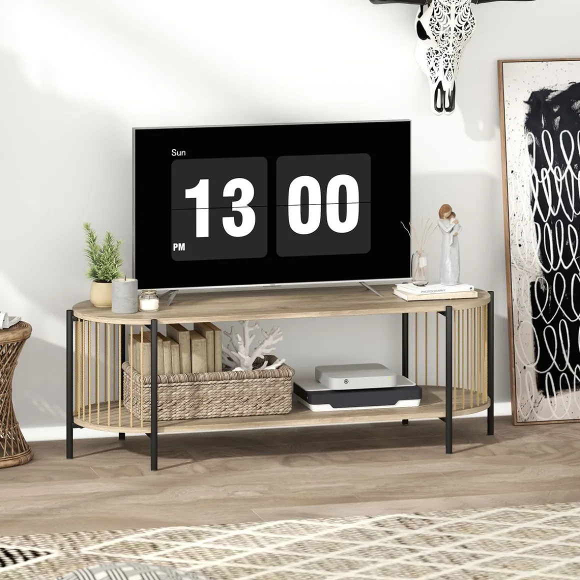 Mueble de TV Sumi Homcom con 2 estantes natural 41x124x43,5 cm