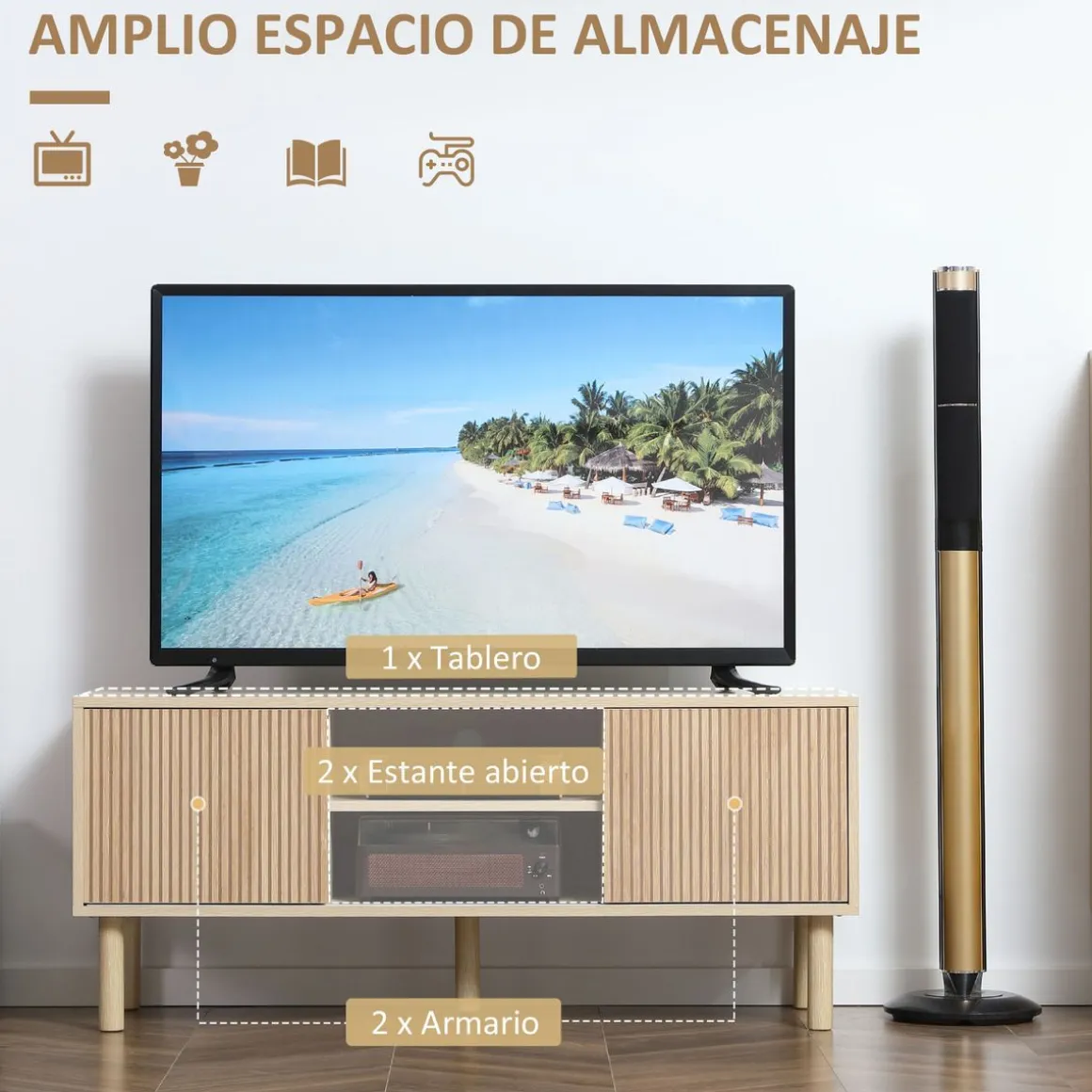 Mueble de TV Taro Homcom 2 puertas con estante natural 49x115x40 cm