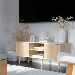 Mueble de TV Taro Homcom 2 puertas con estante natural 49x115x40 cm