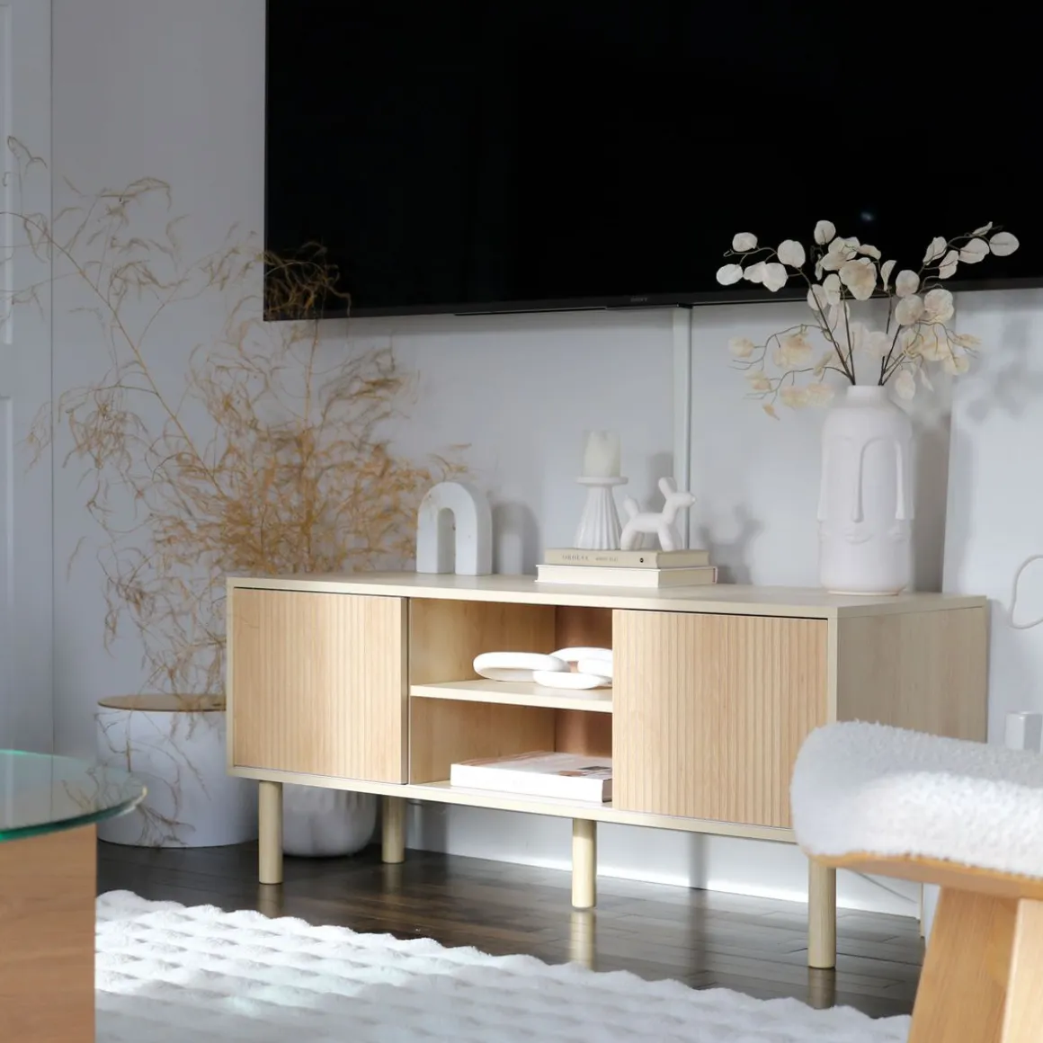 Mueble de TV Taro Homcom 2 puertas con estante natural 49x115x40 cm