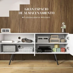 Mueble de TV Time Homcom 2 compartimentos + 2 puertas blanco 65x145x38 cm