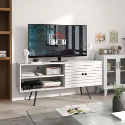 Mueble de TV Time Homcom 2 compartimentos + 2 puertas blanco 65x145x38 cm