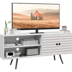 Mueble de TV Time Homcom 2 compartimentos + 2 puertas blanco 65x145x38 cm