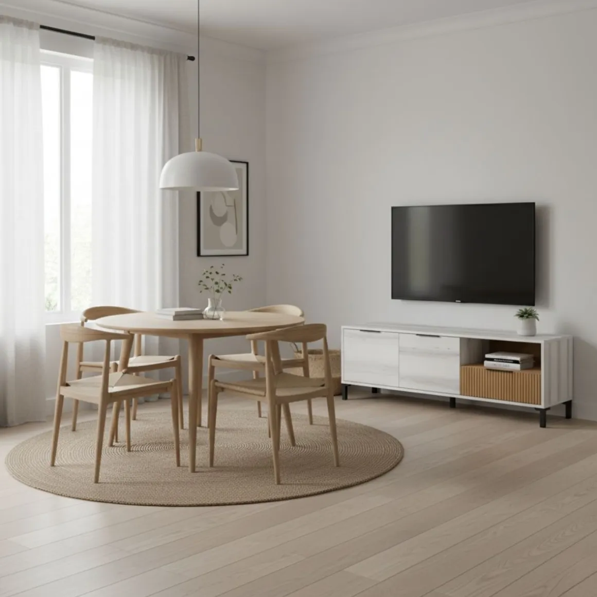 Mueble de TV Tokio 2 puertas con cajón y compartimento albo/rayado 46,5x136,3x40 cm