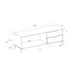 Mueble de TV Tokio 2 puertas con cajón y compartimento albo/rayado 46,5x136,3x40 cm