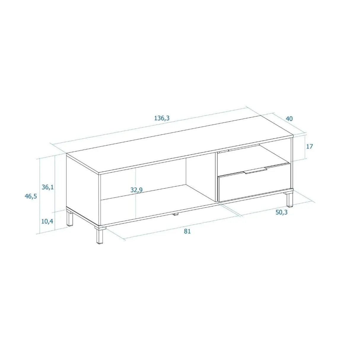 Mueble de TV Tokio 2 puertas con cajón y compartimento albo/rayado 46,5x136,3x40 cm