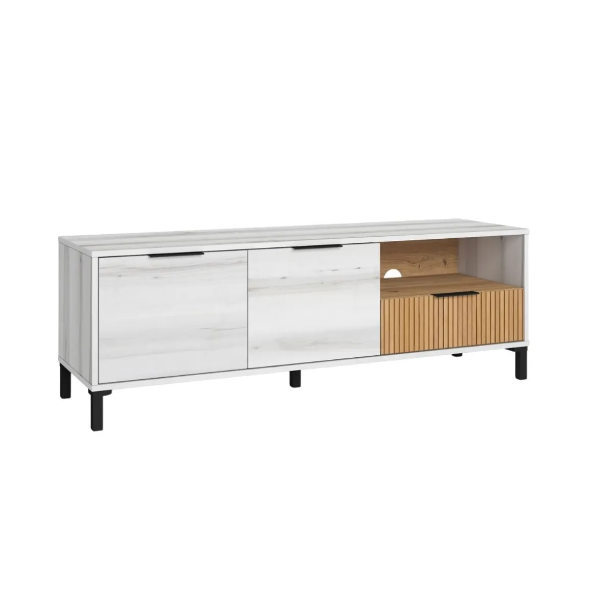 Mueble de TV Tokio 2 puertas con cajón y compartimento albo/rayado 46,5x136,3x40 cm