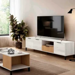 Mueble de TV Tokio 3 puertas + cajón rayado/natural 46,7x178x40 cm
