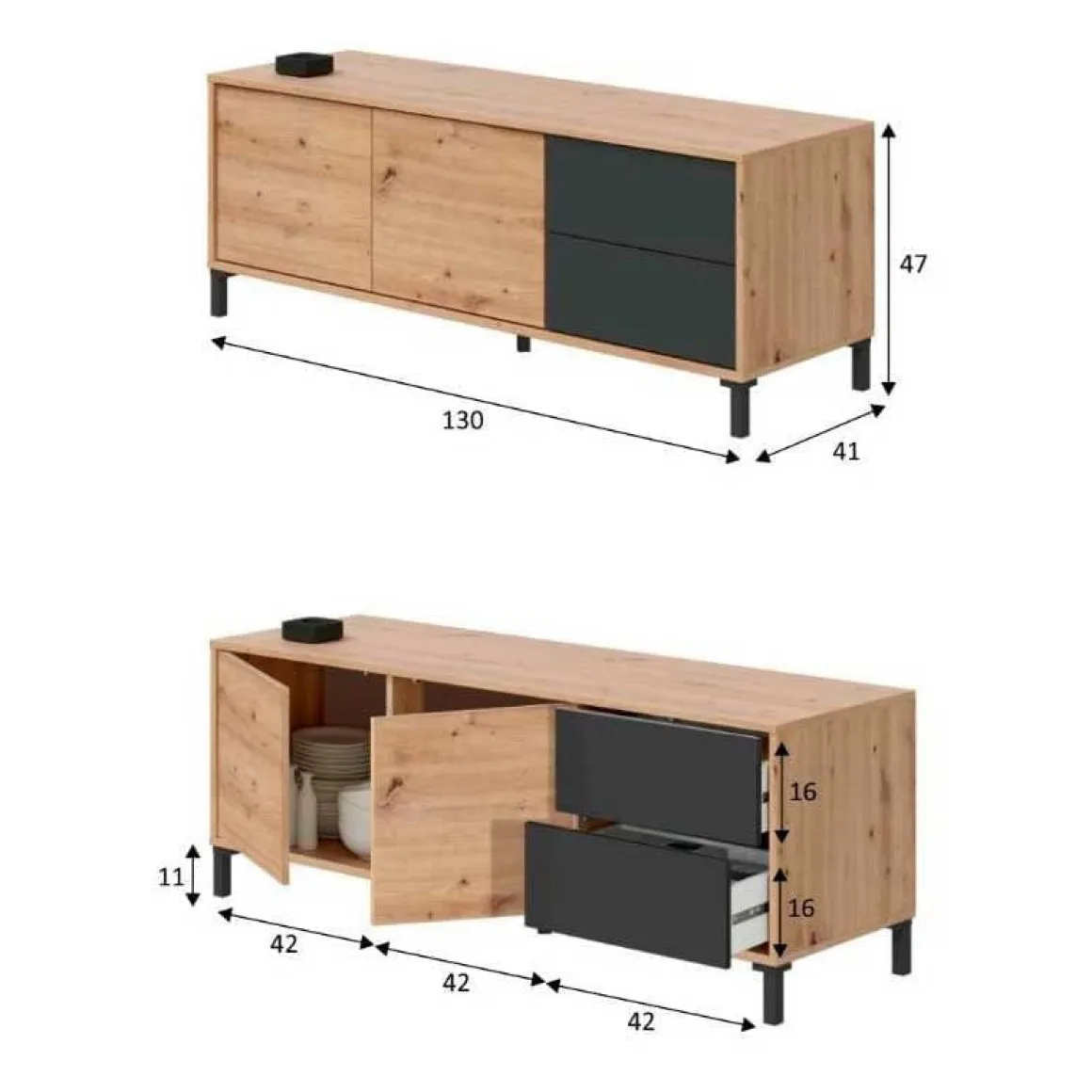 Mueble de TV Urban Plus 2 armarios + 2 cajones 47x130x41 cm