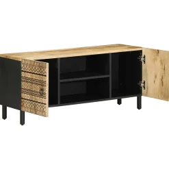 Mueble de TV Vela 2 puertas + 2 compartimentos negro/natural 46x105x33,5 cm