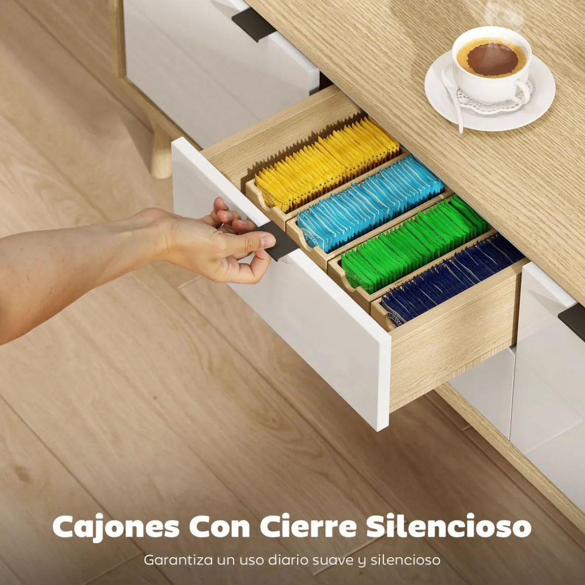 Mueble de TV Vivo Homcom 2 puertas con 2 cajones blanco/natural 50x120x35 cm