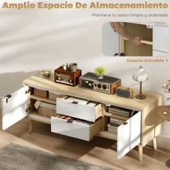 Mueble de TV Vivo Homcom 2 puertas con 2 cajones blanco/natural 50x120x35 cm