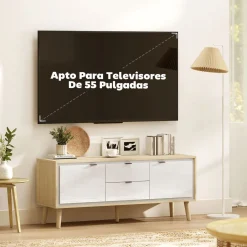 Mueble de TV Vivo Homcom 2 puertas con 2 cajones blanco/natural 50x120x35 cm