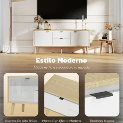 Mueble de TV Vivo Homcom 2 puertas con 2 cajones blanco/natural 50x120x35 cm