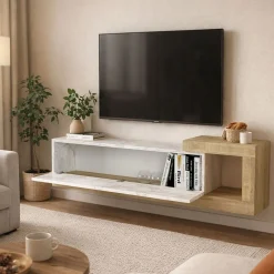Mueble de TV Volare con puerta abatible efecto mármol gris/natural 38,6x150x29,6 cm