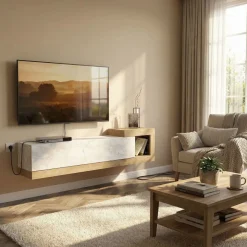 Mueble de TV Volare con puerta abatible efecto mármol gris/natural 38,6x150x29,6 cm