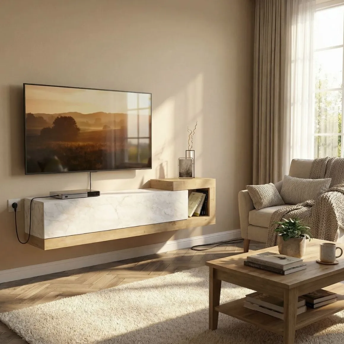 Mueble de TV Volare con puerta abatible efecto mármol gris/natural 38,6x150x29,6 cm