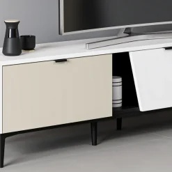 Mueble de TV Yelena 4 cajones con 2 puertas blanco/beige 90x180x45 cm