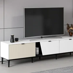 Mueble de TV Yelena 4 cajones con 2 puertas blanco/beige 90x180x45 cm