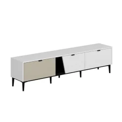 Mueble de TV Yelena 4 cajones con 2 puertas blanco/beige 90x180x45 cm