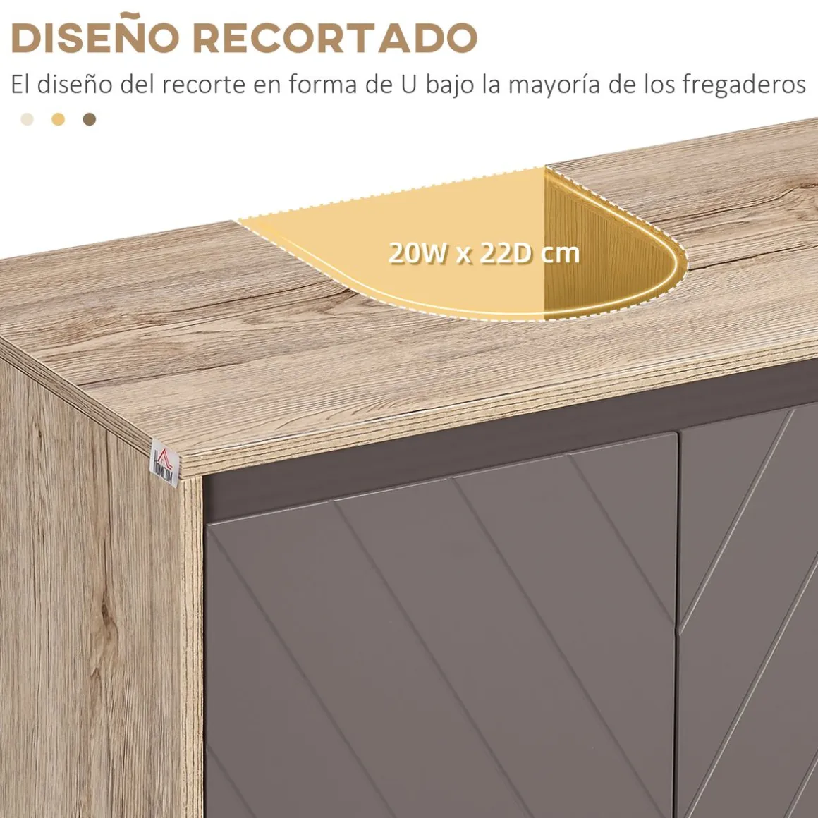 Mueble para lavabo Mole Homcom puerta doble roble/gris 59,8x60x30 cm