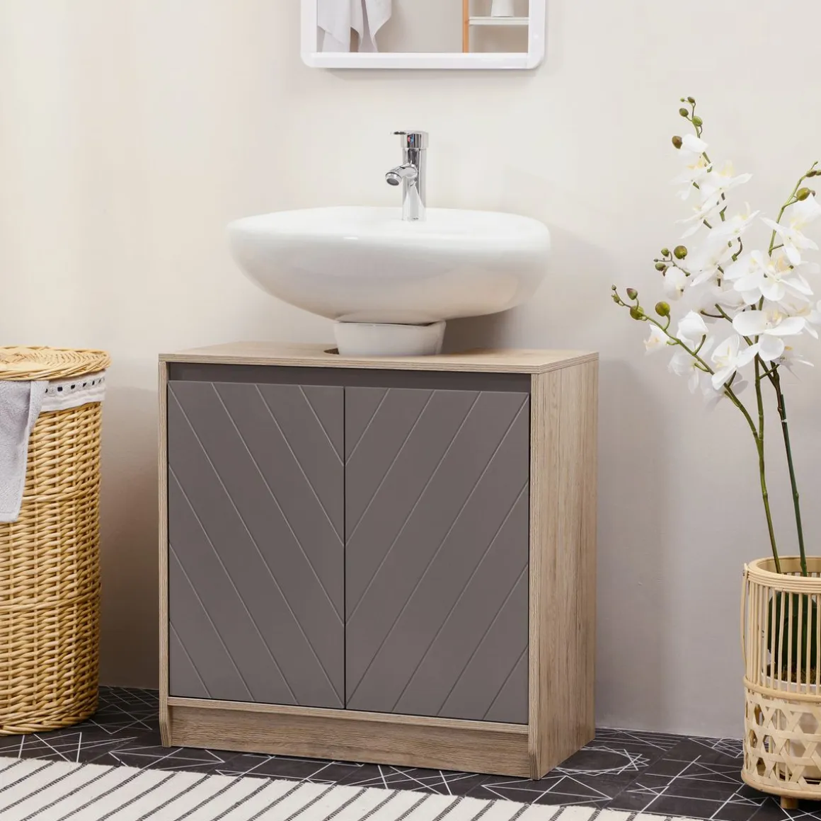 Mueble para lavabo Mole Homcom puerta doble roble/gris 59,8x60x30 cm