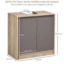 Mueble para lavabo Mole Homcom puerta doble roble/gris 59,8x60x30 cm
