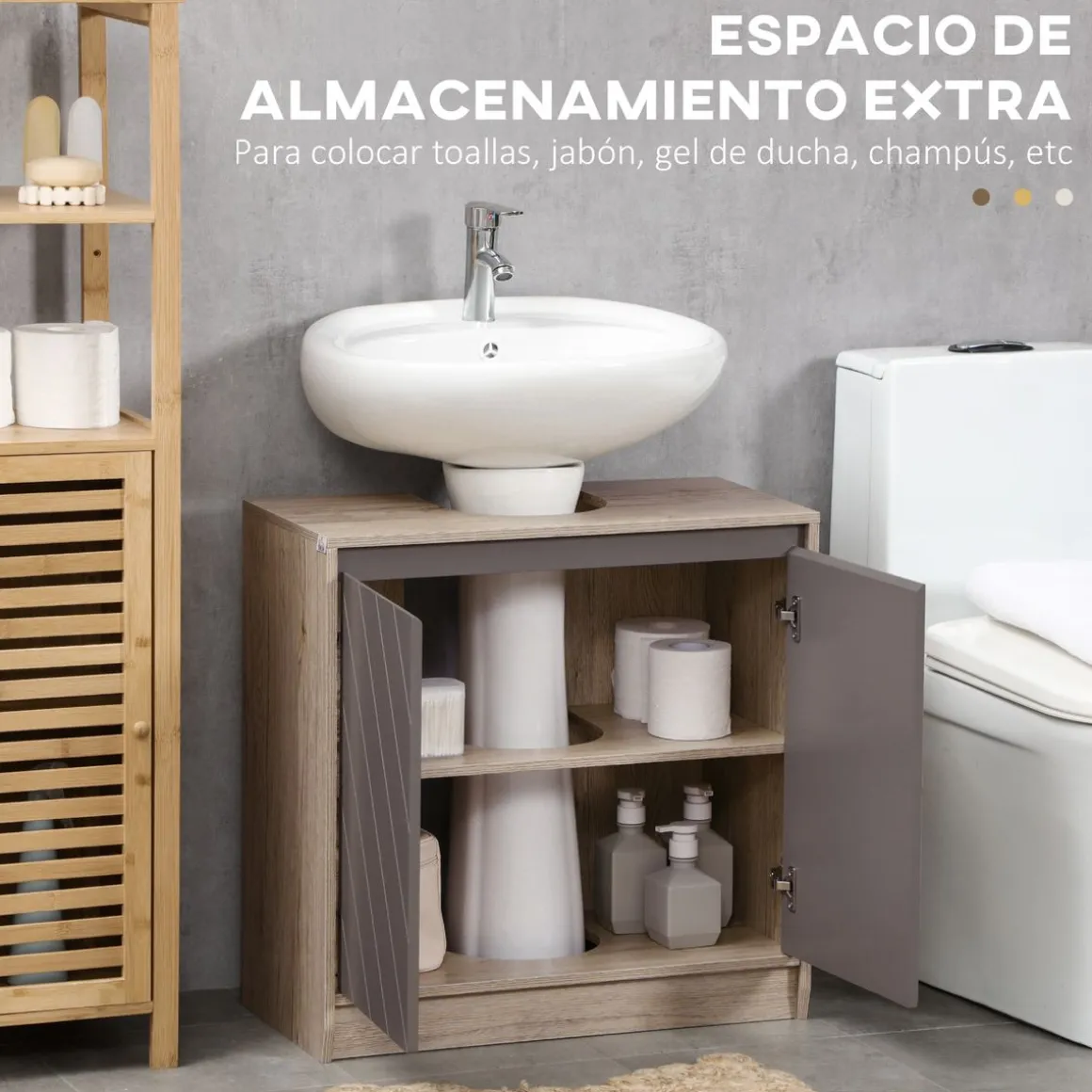 Mueble para lavabo Mole Homcom puerta doble roble/gris 59,8x60x30 cm