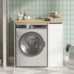 Mueble para lavadora Durango con cajón extraíble blanco/natural 88,3x93,5x60 cm