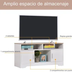 Mueble para TV Homcom 2 estantes+2 armarios+compartimento abierto blanco 52x105x40 cm