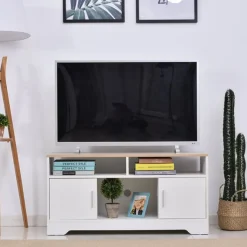 Mueble para TV Homcom 2 estantes+2 armarios+compartimento abierto blanco 52x105x40 cm