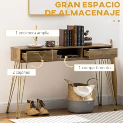 Mueble recibidor Belice Homcom 2 cajones + estante abierto natural 79x120x29 cm