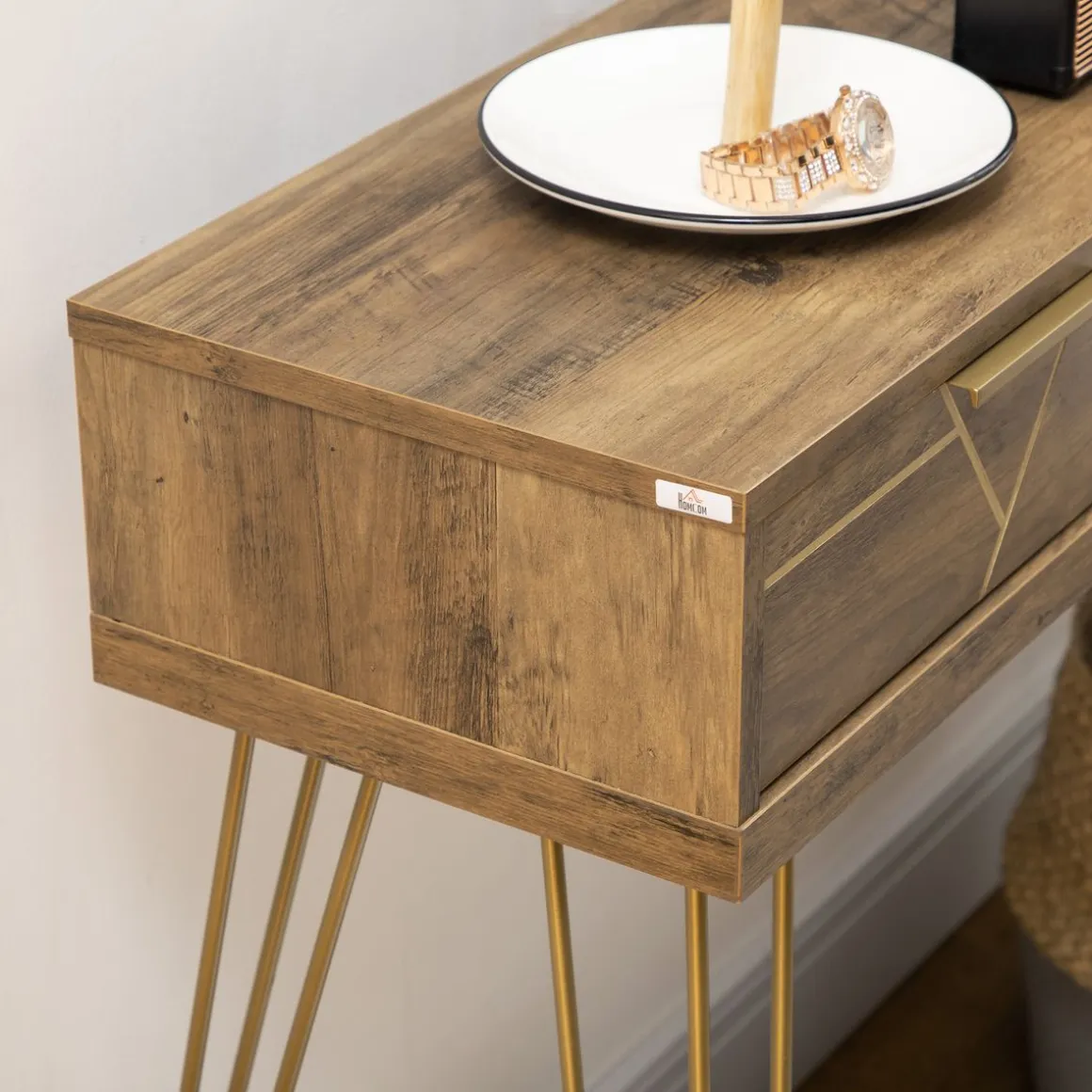 Mueble recibidor Belice Homcom 2 cajones + estante abierto natural 79x120x29 cm