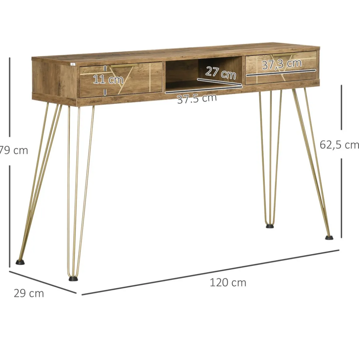 Mueble recibidor Belice Homcom 2 cajones + estante abierto natural 79x120x29 cm