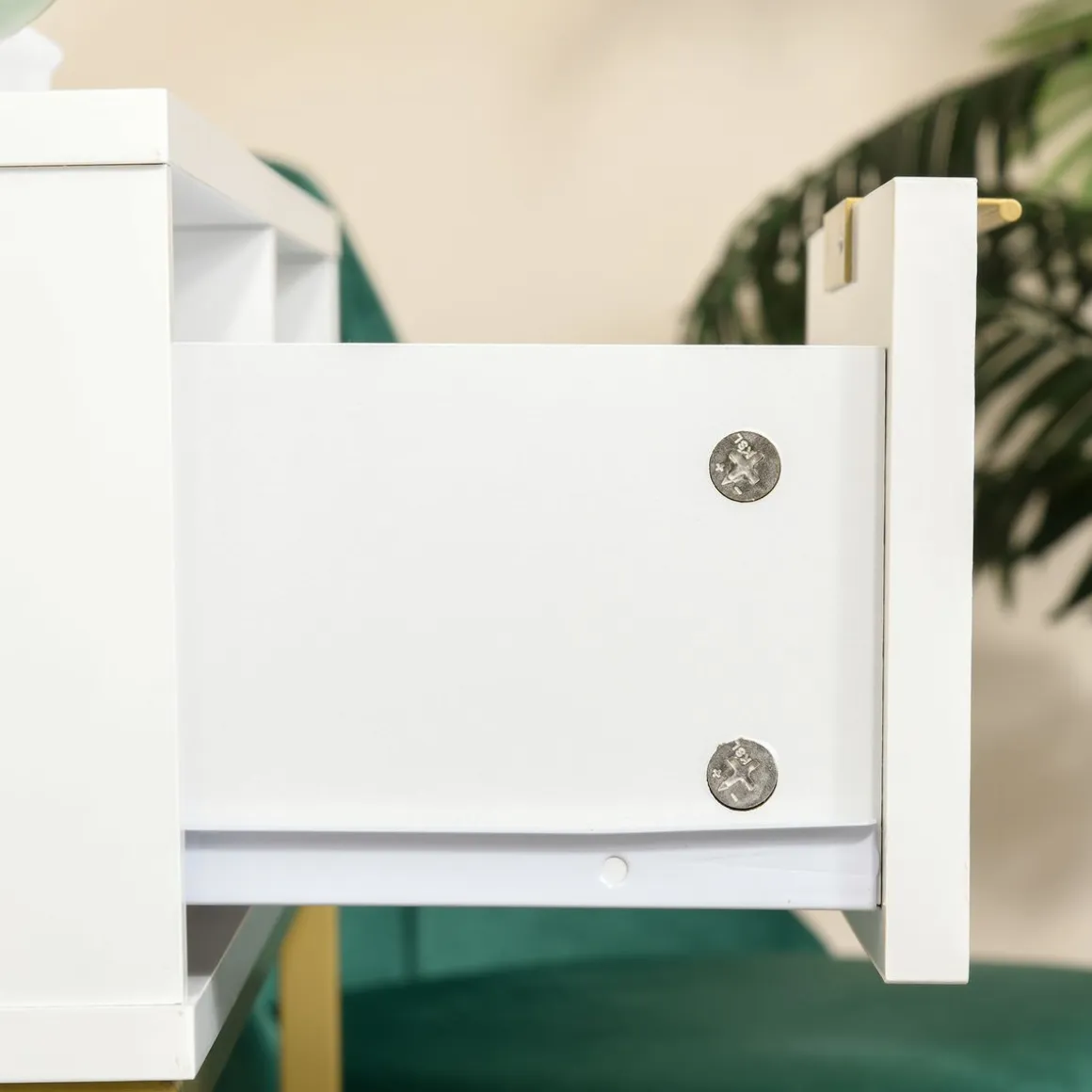 Mueble recibidor Caps Homcom cajón + estante abierto blanco/dorado 80,5x80x30 cm