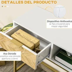 Mueble recibidor Caps Homcom cajón + estante abierto blanco/dorado 80,5x80x30 cm