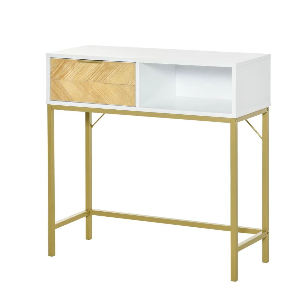 Mueble recibidor Caps Homcom cajón + estante abierto blanco/dorado 80,5x80x30 cm