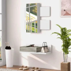 Mueble recibidor con espejo Odda Homcom 1 cajón blanco/gris