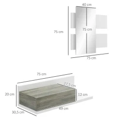 Mueble recibidor con espejo Odda Homcom 1 cajón blanco/gris